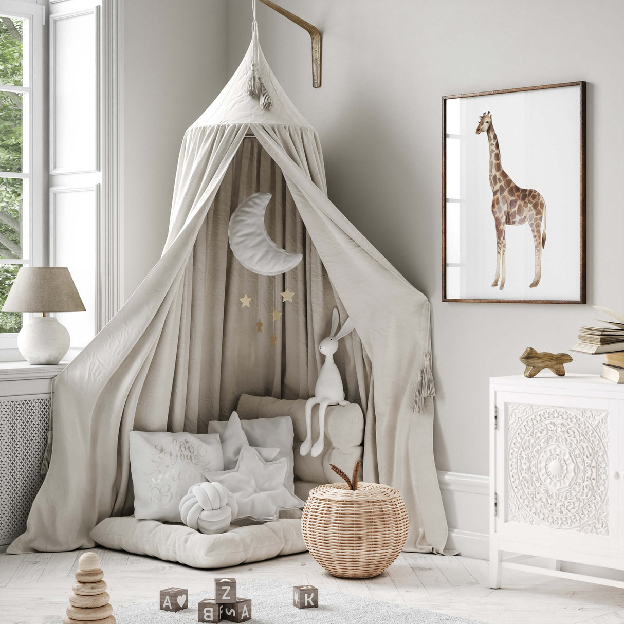 Watercolor giraffe  print in neutral colors print for gender neutral nursery ideas and decor, boys room decor, girls room decor, boho nursrey decor, elegant nursery decor.