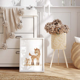 Watercolor farm print with beige and brown horse and mouse  for neutral nursery ideas.