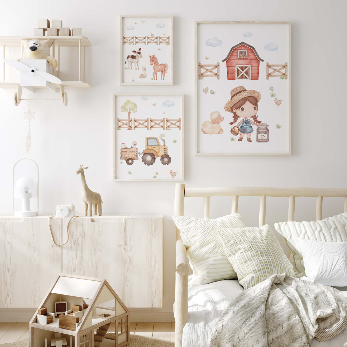 Farm Nursery Prints with Girl -  Set of 3