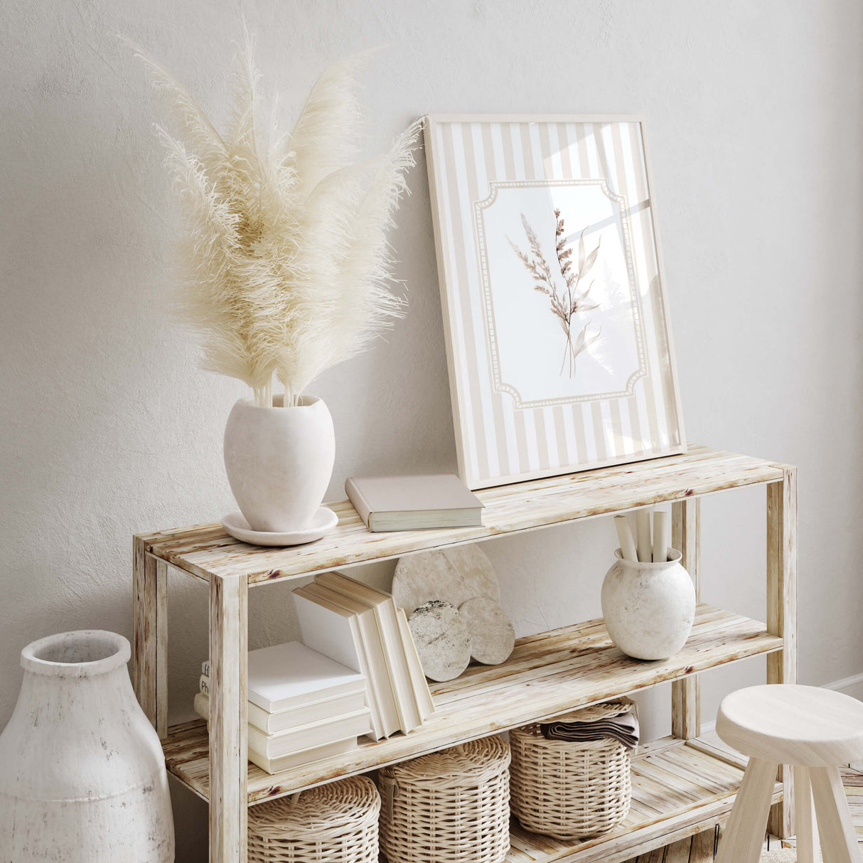 Beige neutral nursery digital wall print set with floral botanical theme in minimalist style.

