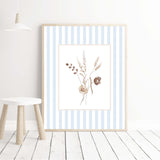 Botanical digital download wall art set for baby room with soft stripe design


