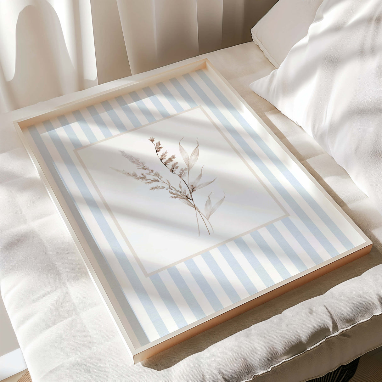 Pastel floral print bundle for nursery featuring pink and blue stripe background

