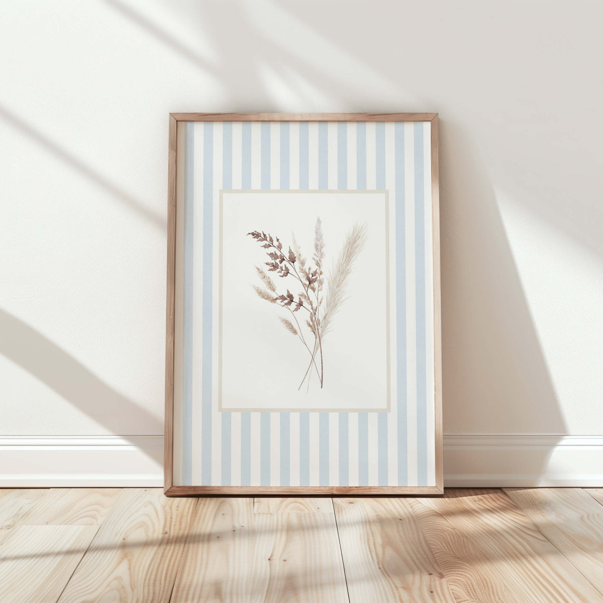 Digital download botanical art prints in blue and beige tones

