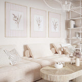 Set of dried botanical illustrations with pastel pink stripe background

