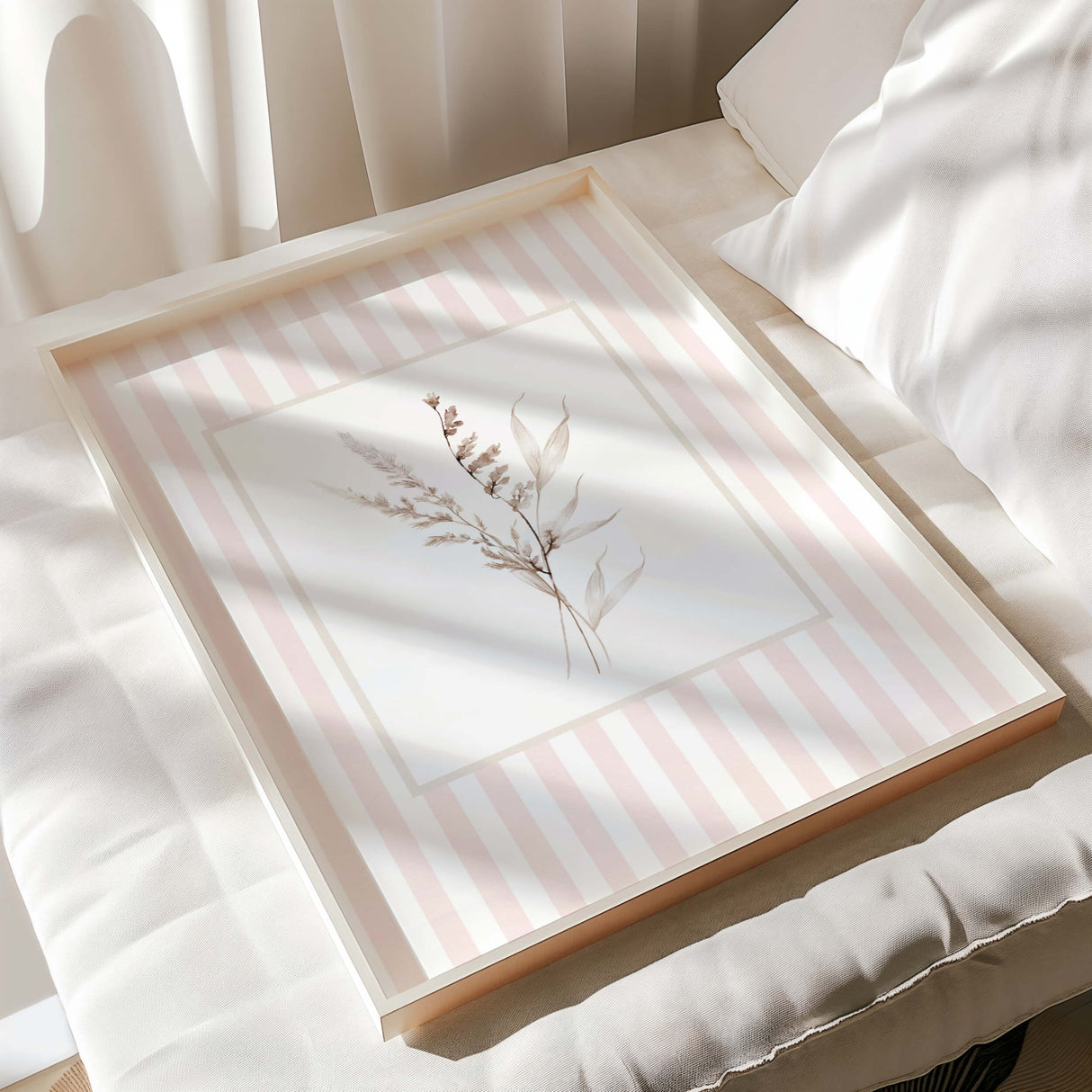 Pink stripe botanical art print set for bedroom or nursery wall

