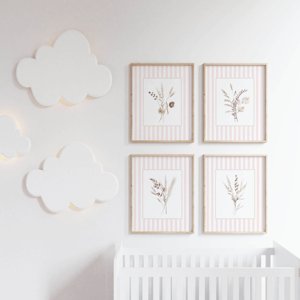 Pink and beige dried flower printables for girl’s nursery decor

