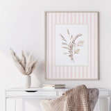 Minimalist dried flower art prints on alternating pastel stripes

