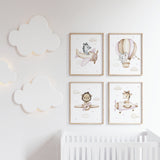 Set of 4 safari animals with airplane print for girls nursery decor.
