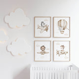 Set of 4 safari animals rint for beige brown nursery decor and gender neutral nursery decor.