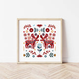 Folk nursery printable with deers for folk nursery decor.