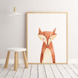 Watercolor fox poster for boho gender neutral nursery decor.
