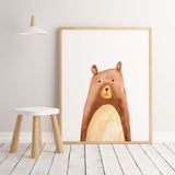 Watercolor bear print for boho gender neutral nursery decor,.