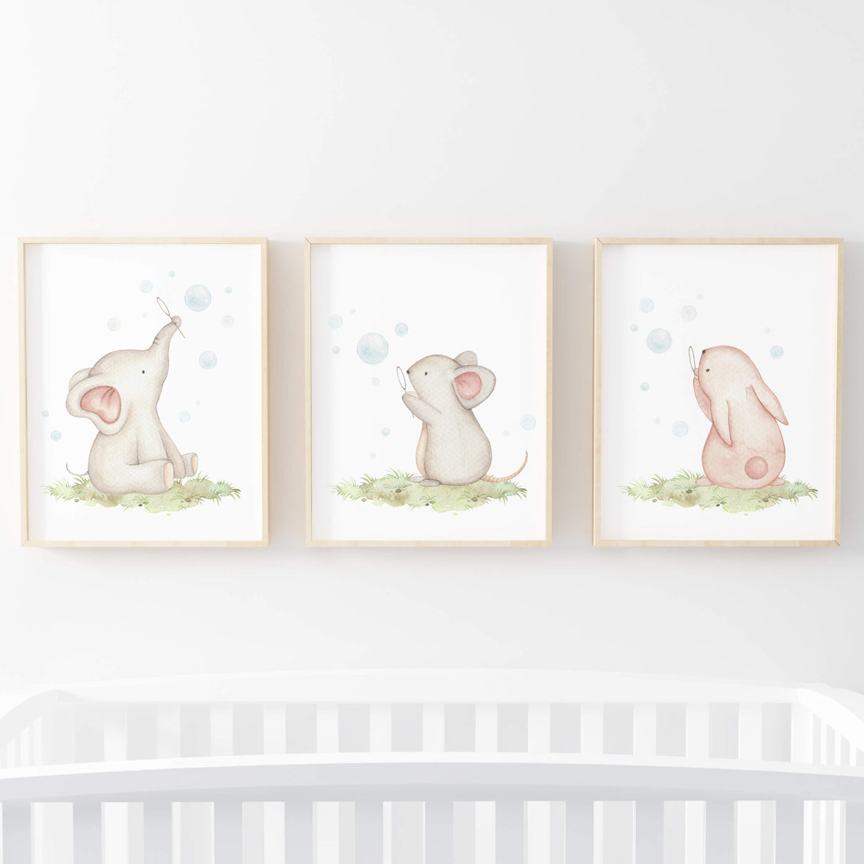 Animals with Bubble Blowers Nursery Prints - Set of 3