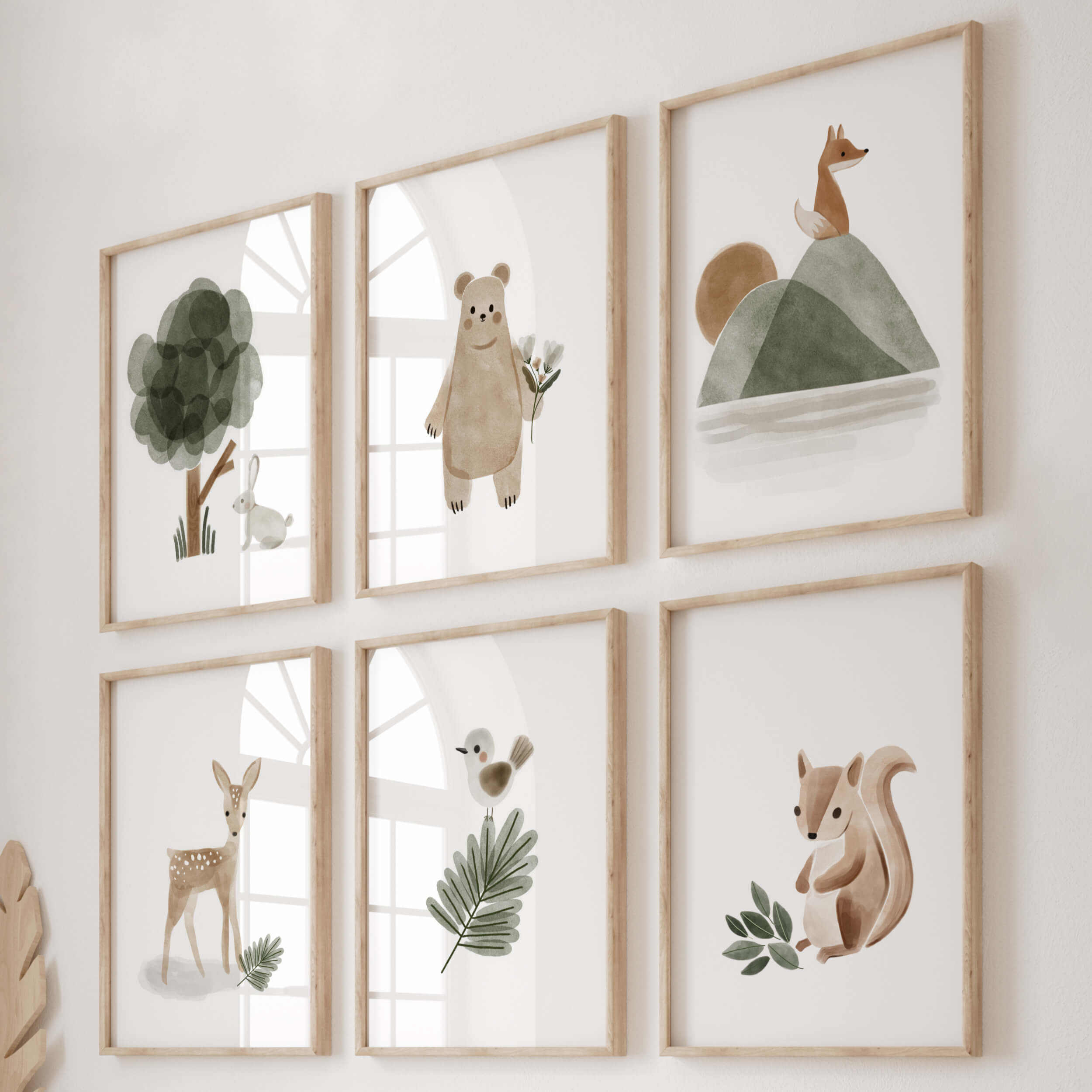 Woodland Nursery Prints Sage Green Set of 6 Neutral Nursery Decor
