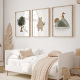 Set of 3 woodland nursery print for neutral nursery ideas.