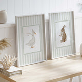 Instant download nursery prints featuring bunny and duck in vintage style.

