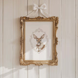 Watercolor vintage deer portrait with gray baroque crest print for gender neutral nursery decor, victorian nursery decor, beige white nursery decor, rococo nursery decor, luxury nursery decor, brown gray nursery decor, beige gray nursery decor, baroque nursery decor, includes animals: deer, bear, squirrel, badger.