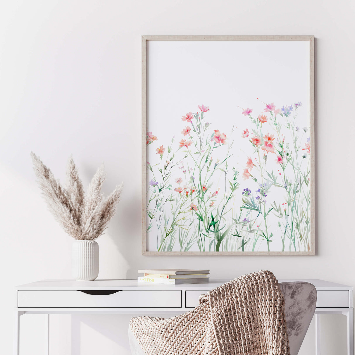 Watercolor soft colorful flower print for neutral home decor, baby girls room decor, bedroom, livingroom decor, boho room decor, pink green home decor.