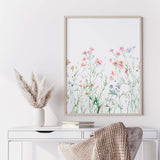 Watercolor soft colorful flower print for neutral home decor, baby girls room decor, bedroom, livingroom decor, boho room decor, pink green home decor.