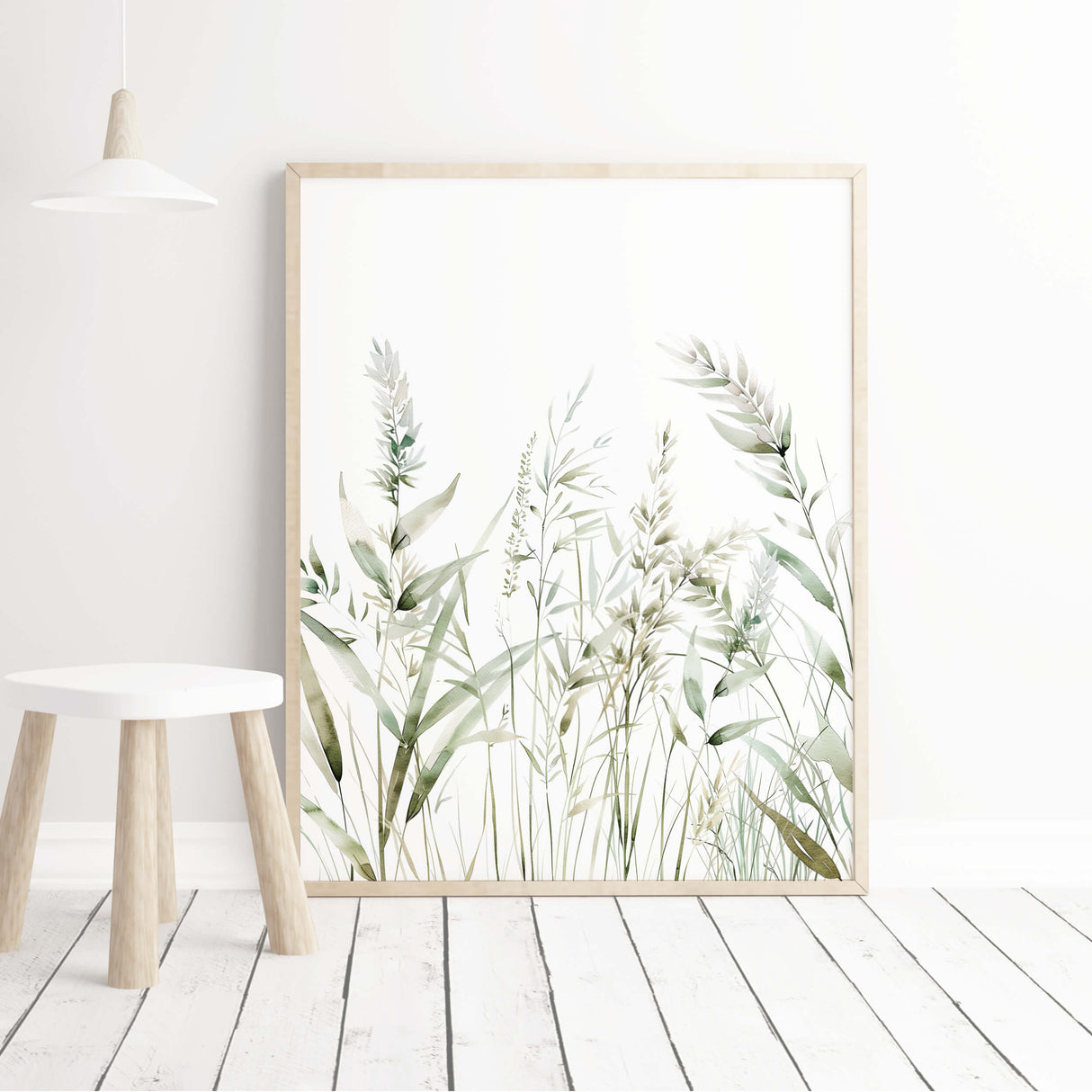 Minimalist botanical grass wall art set of 3 prints for modern home decor


