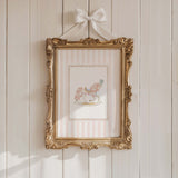 Pink striped nursery printable set featuring ballerina, bunny, and hot air balloon

