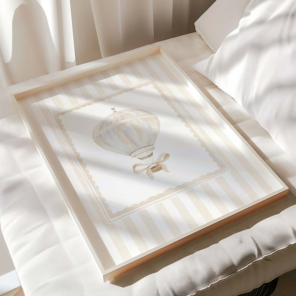 Carousel unicorn swan and bunny nursery artwork in beige color scheme

