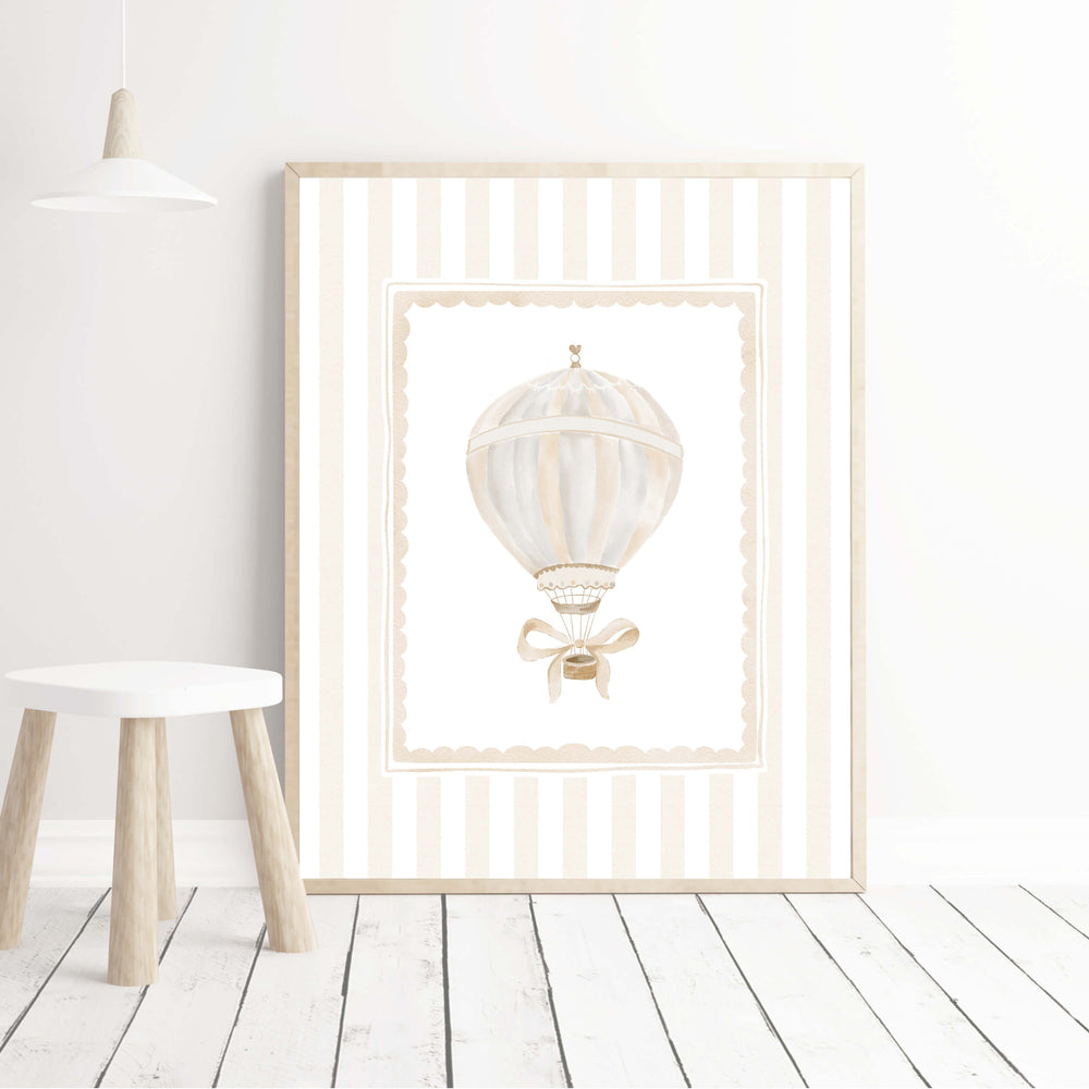 Vintage-inspired printable baby room art with hot air balloon and ballerina

