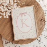 Vintage blush nursery wall art with initial letters printable