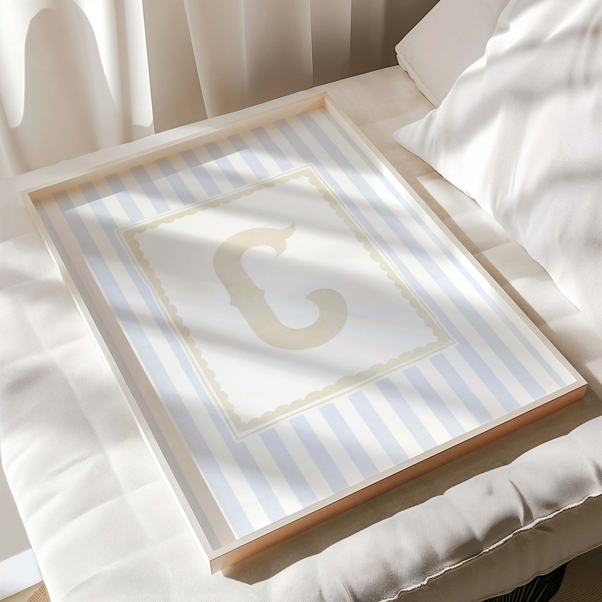 "Baby boy nursery alphabet wall art set A–Z initials in soft blue and beige"