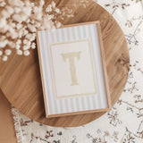 Vintage inspired carousel nursery art set pastel blue beige stripe prints for baby boy room