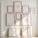 Coquette style ribbon bow monogram print in blush pink floral design