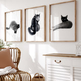 Abstract japandi black cat print for minimalist home decor, abstract home decor, japandi home decor, wabi sabi home decor, black and white home decor.