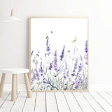 Watercolor lavender wall art with butterflies and wildflowers

