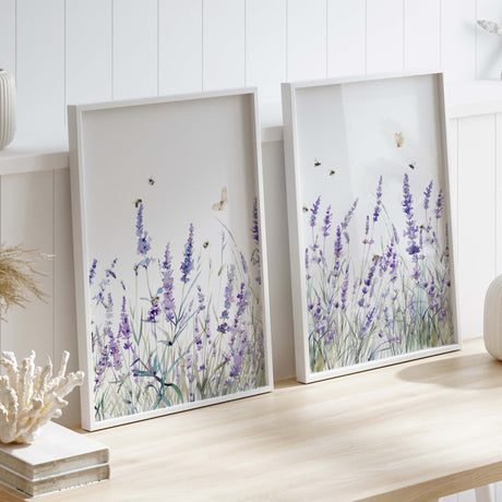 Digital lavender floral poster trio for spring home or bedroom decor

