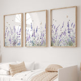 Lavender wildflower printable wall art set of 3 with bees and butterflies

