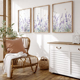 Lavender wildflower printable wall art set of 3 with bees and butterflies

