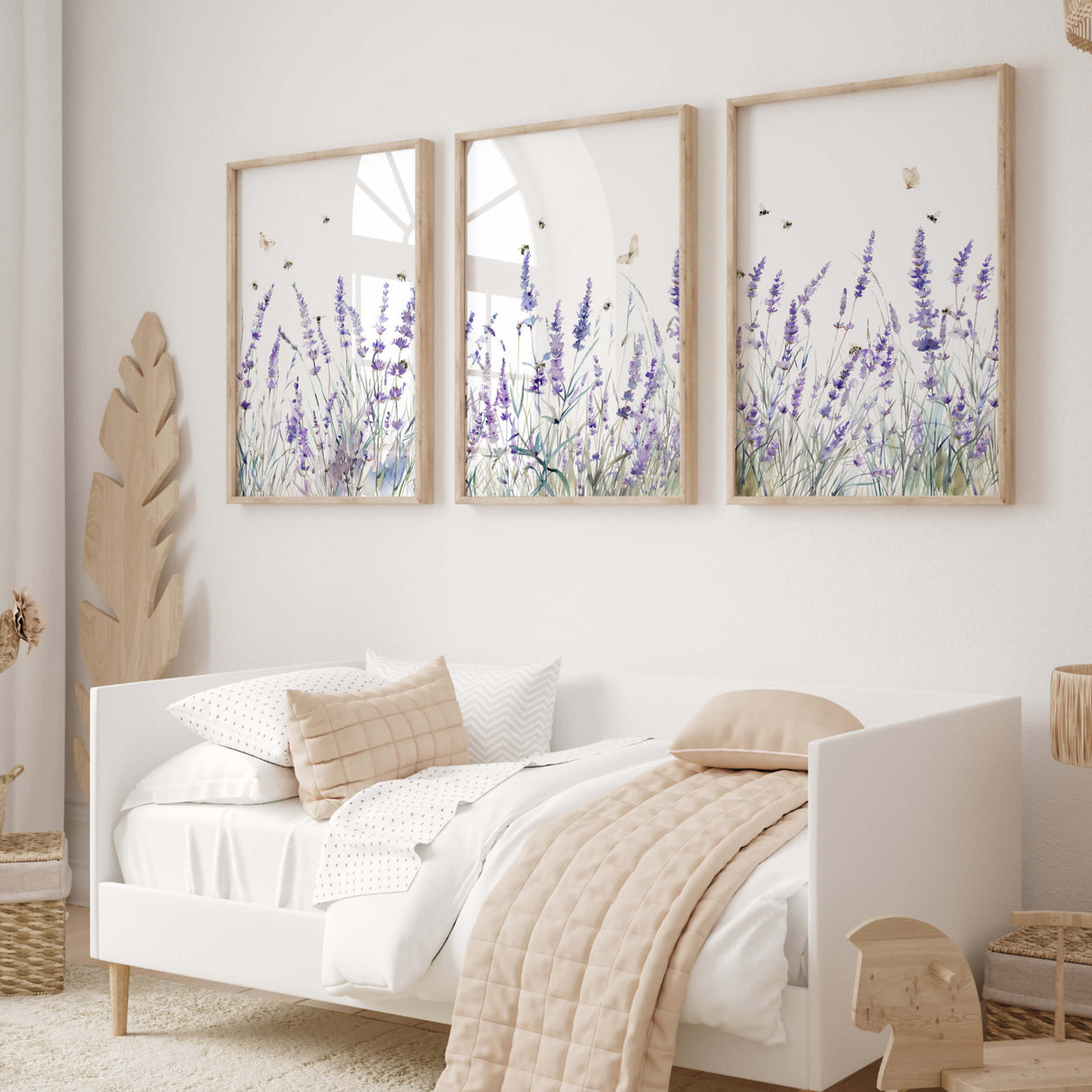 Digital lavender floral poster trio for spring home or bedroom decor

