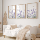 Digital lavender floral poster trio for spring home or bedroom decor

