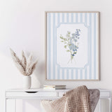 Elegant nursery wall decor printable with blue botanical illustrations

