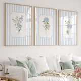 Printable baby boy room floral art with soft blue stripes

