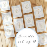 Watercolor wildflower printable art with pastel blue stripes for gender neutral kids room

