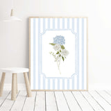 Digital floral art bundle with blue wildflowers and soft stripe frame

