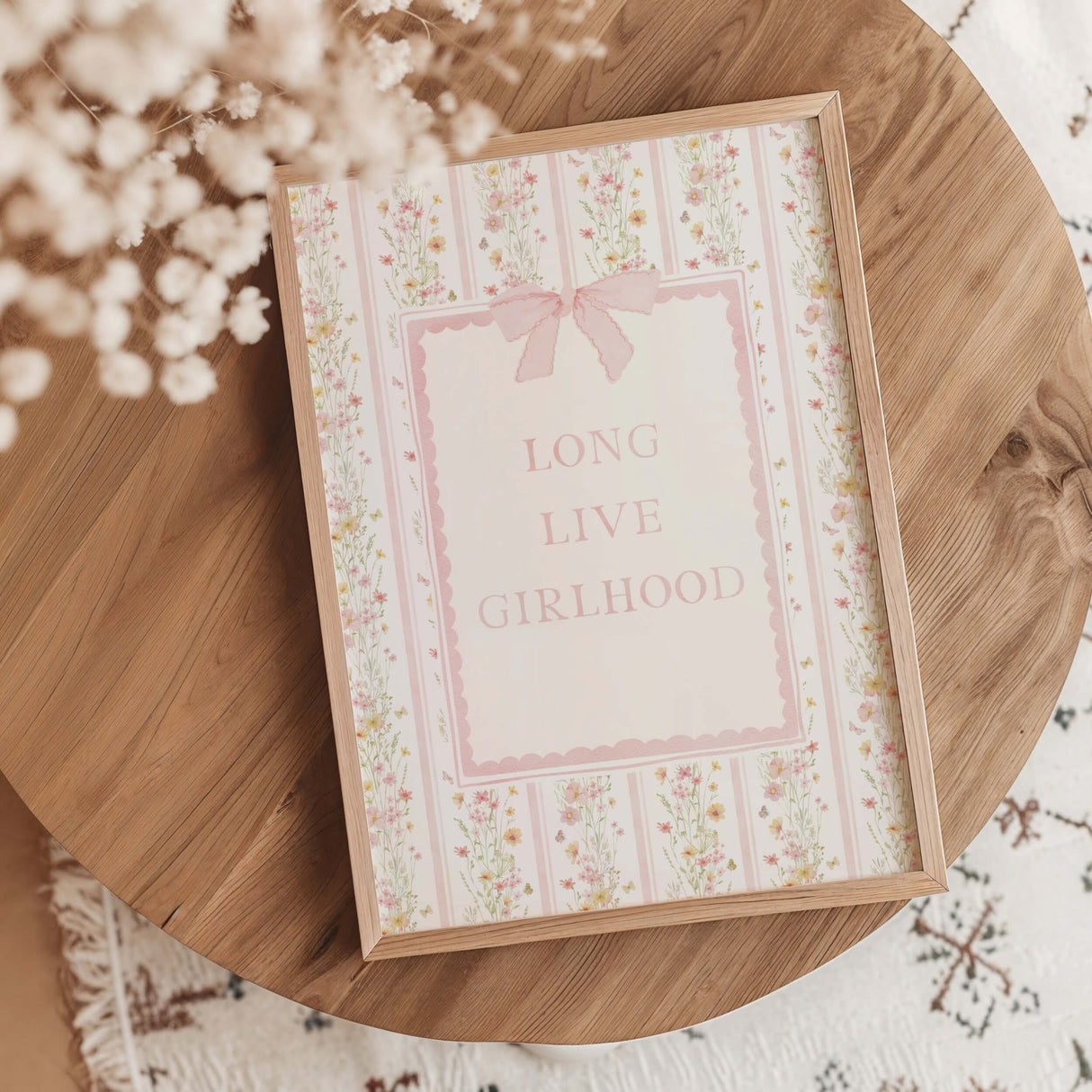 Long live girlhood printable pink floral nursery wall art vintage girls room decor