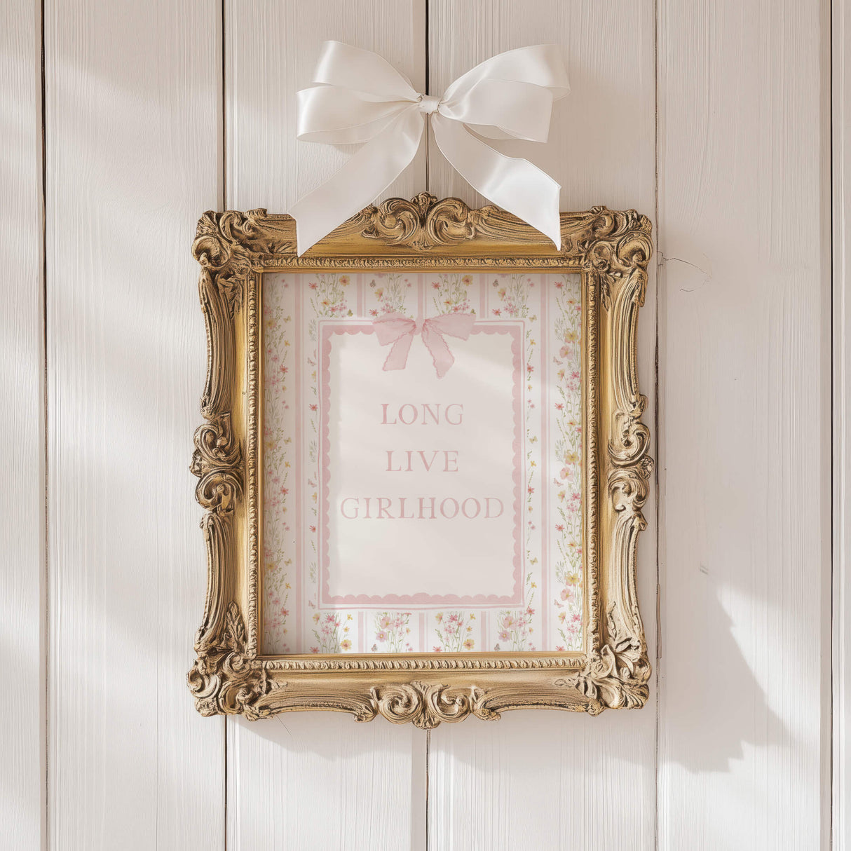 Coquette nursery wall art printable with pink wildflower vintage design
