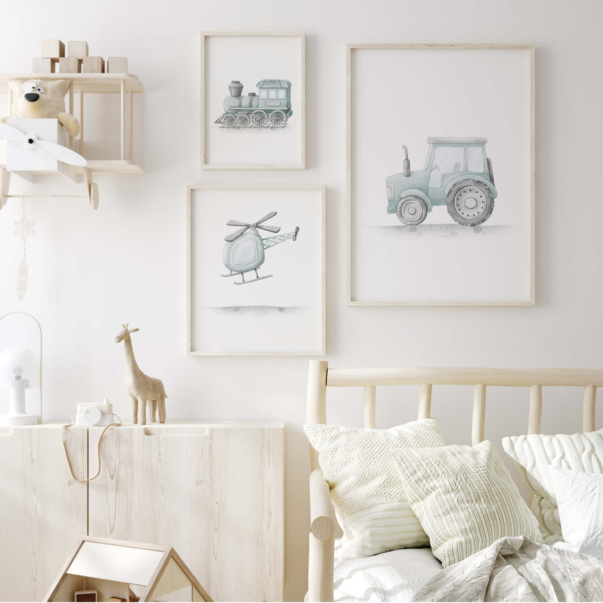 Mint green watercolor truck and car nursery print digital download.