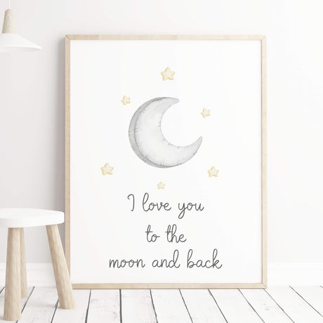 watercolor star, moon, cloud nursery printables for nursery and kids room decor, quote: I love you to the moon and back, Twinkle twinkle little star, Sweet dreams little one