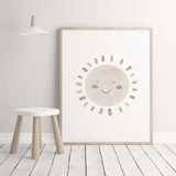 Set of 4 watercolor boho nursery print with rainbow, sunshine, rain cloud and hearts in  brown and beige colors for gender neutral  nursery decor and kids decor, baby boys room decor, baby girls room decor, boho nursery decor.