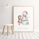 Watercolor snowman nursery print with Let it snow quote for christmas and winter nursery wall decor..