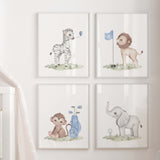 Watercolor golf animal print with safari animals for baby boys room decor and toddler room decor, sport nursery decor.