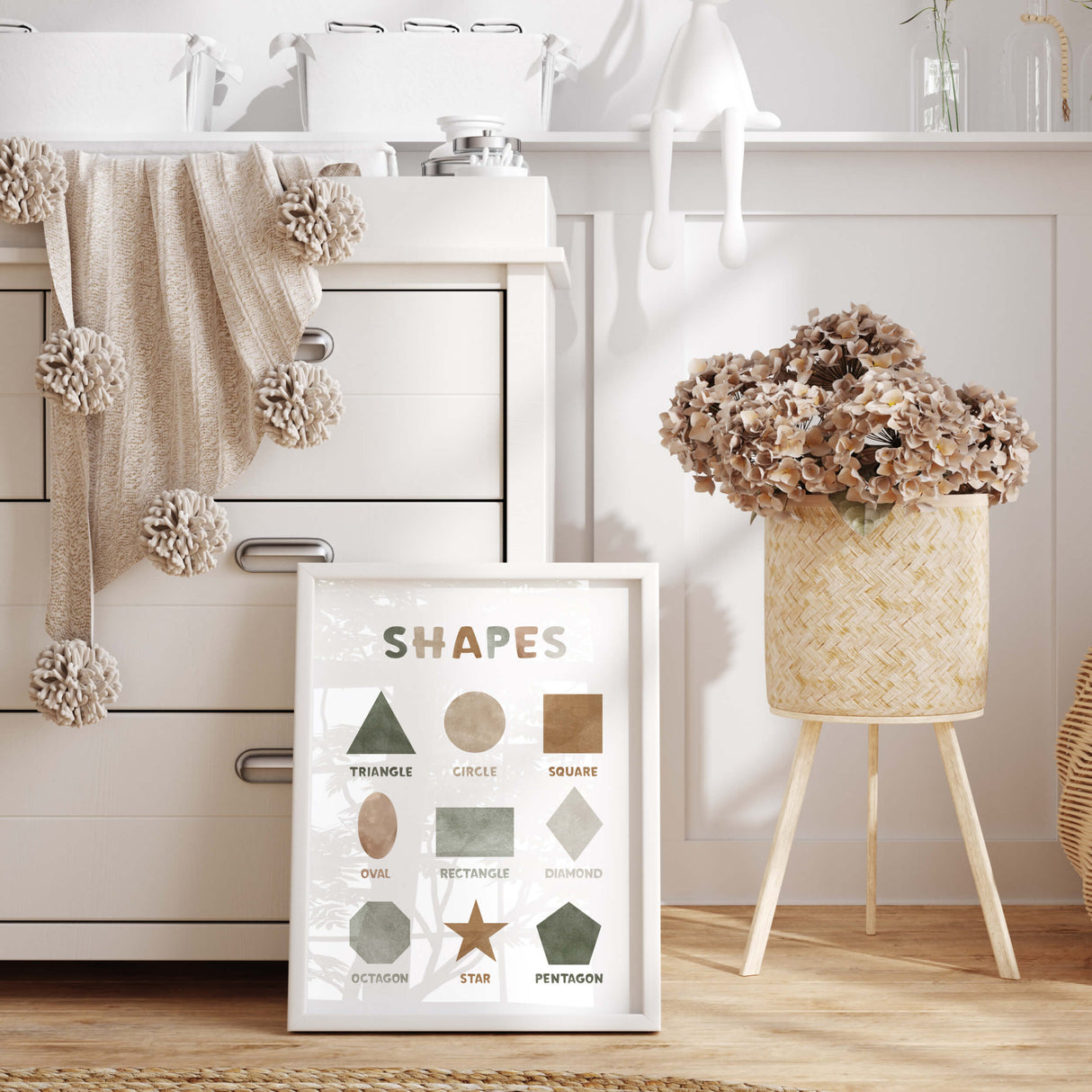Watercolor shapes kids print for gender neutral boho nursery ideas  